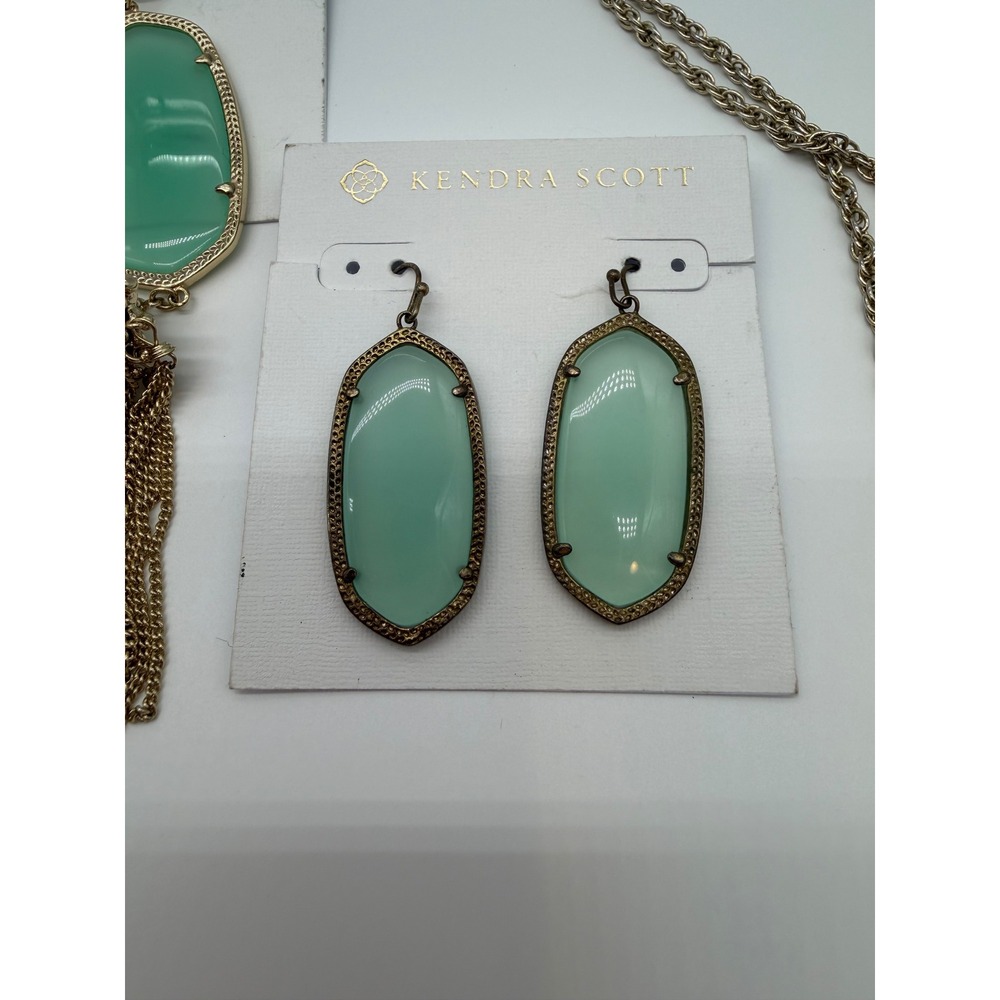 Kendra Scott Rayne Tassel Necklace and Dani Earrings Set Mint Green Gold Tone - Picture 3 of 5